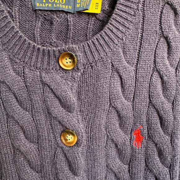 Ralph Lauren Women's Navy Blue Cable Knit Cardigan Sweater - Picture 4 of 8